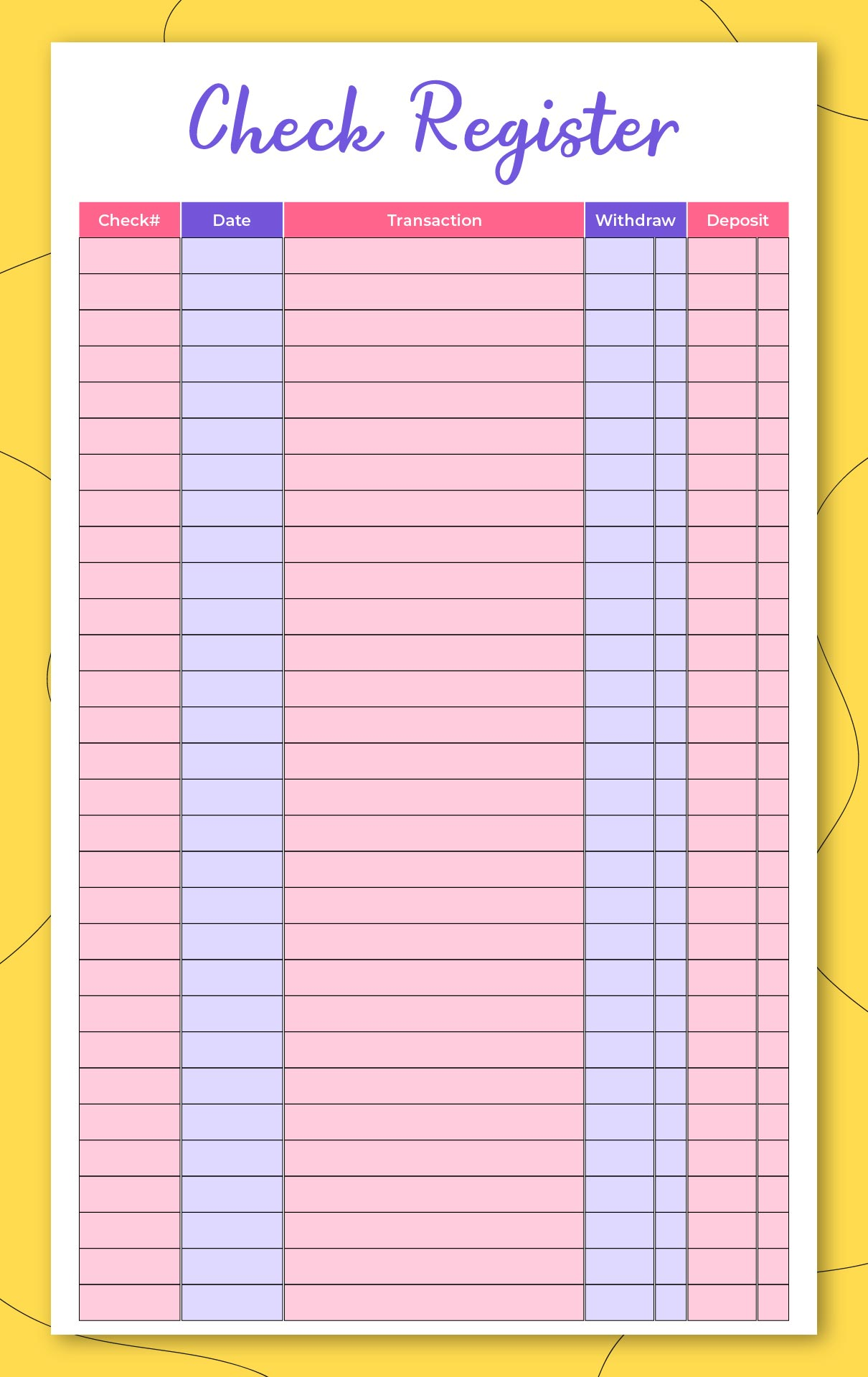 Free Printable Check Register Template