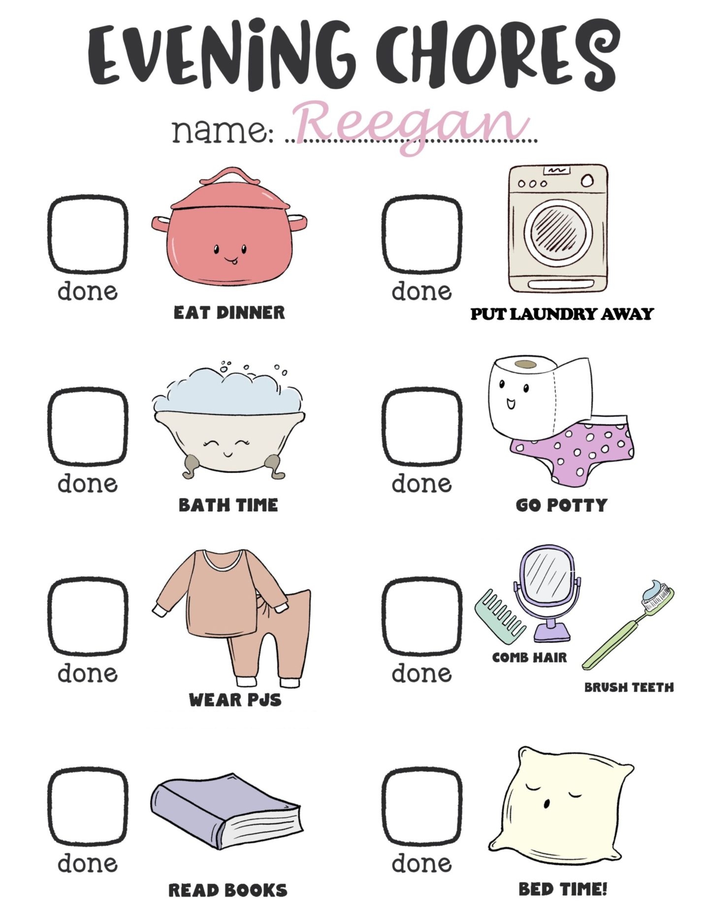 Free Printable Chore Charts Customizable