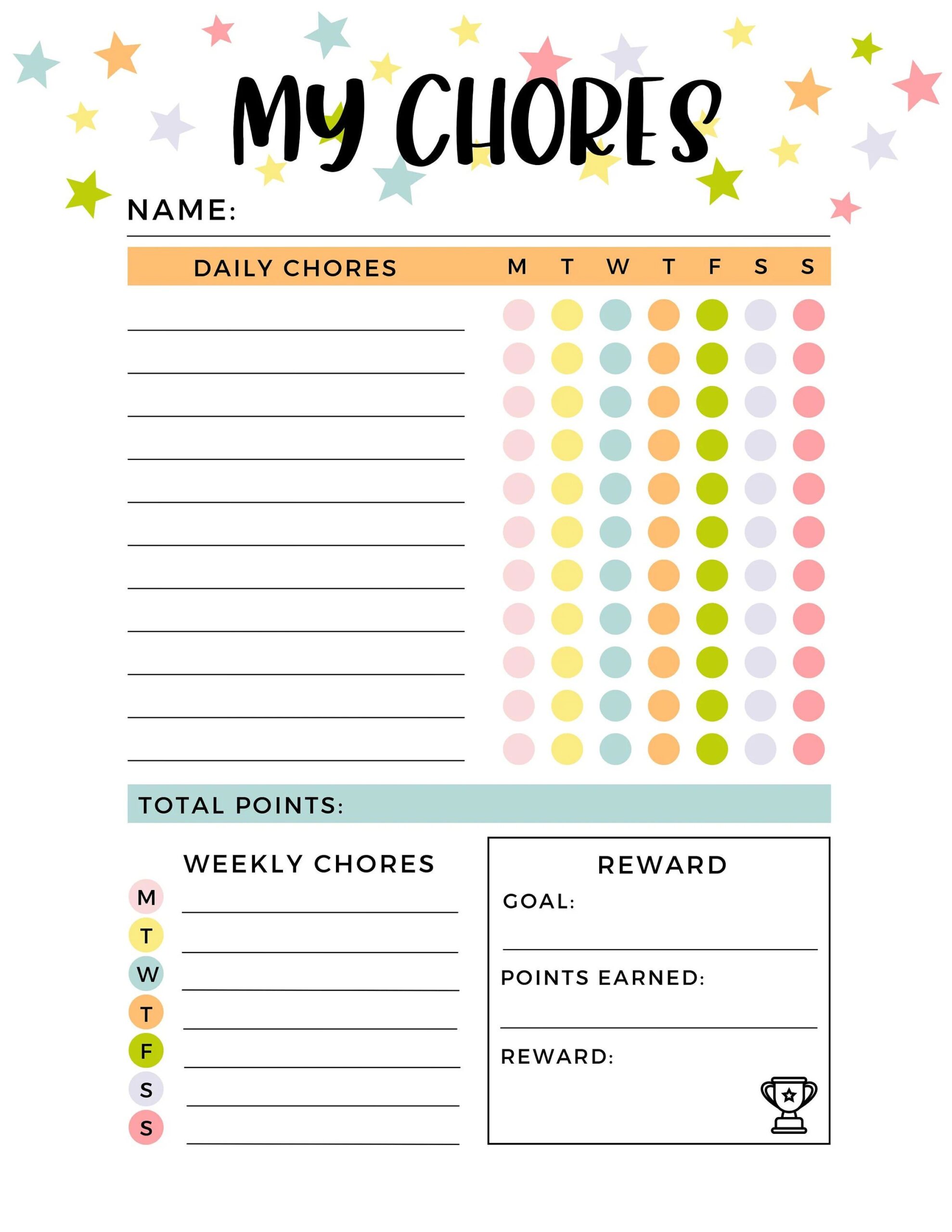 Chore Charts For Kids Chore Chart Printable Reward Chart Printable Reward Chart For Kids Kids Chore Chart Printable Chore Chart Etsy