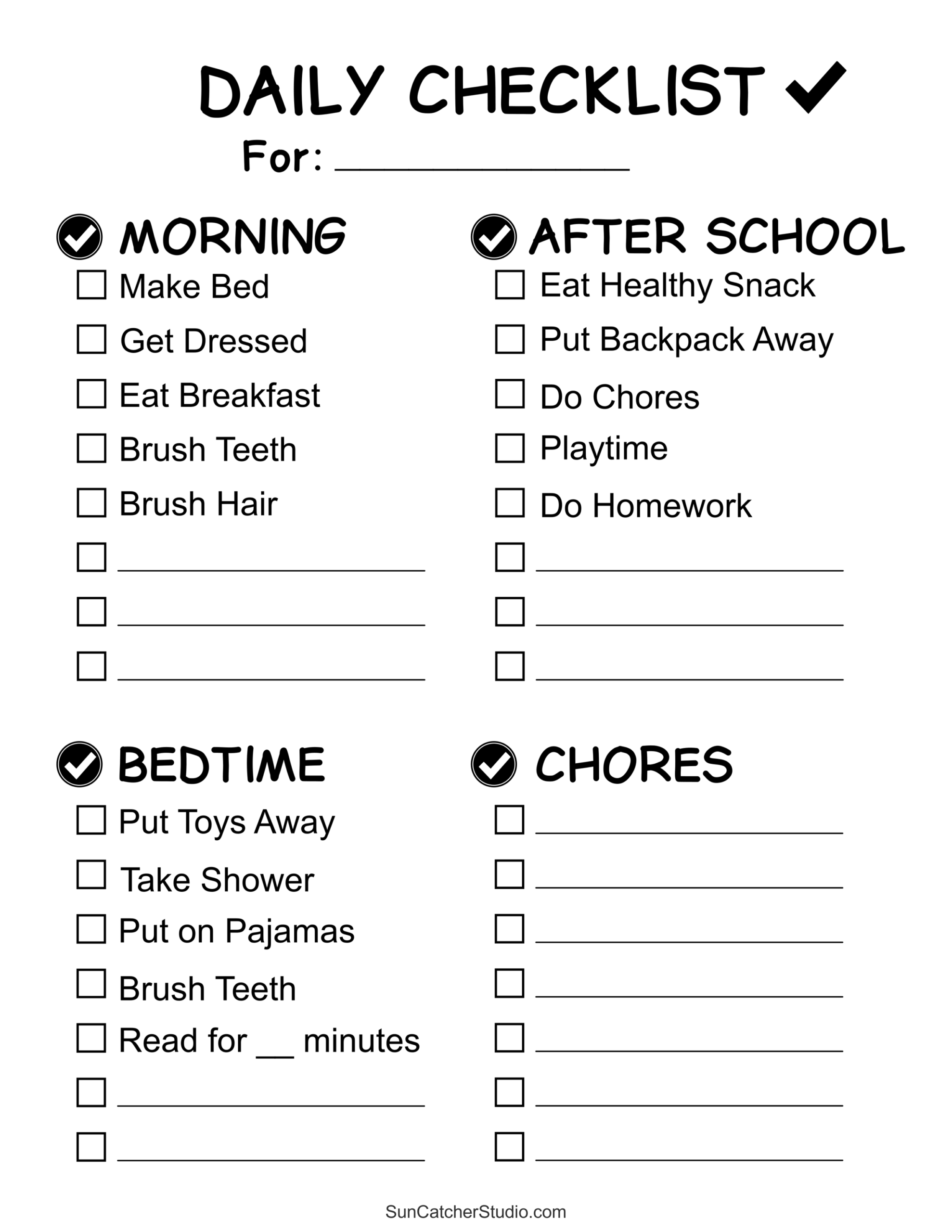 Chore Charts Printable Editable Daily U0026 Weekly Templates Free 