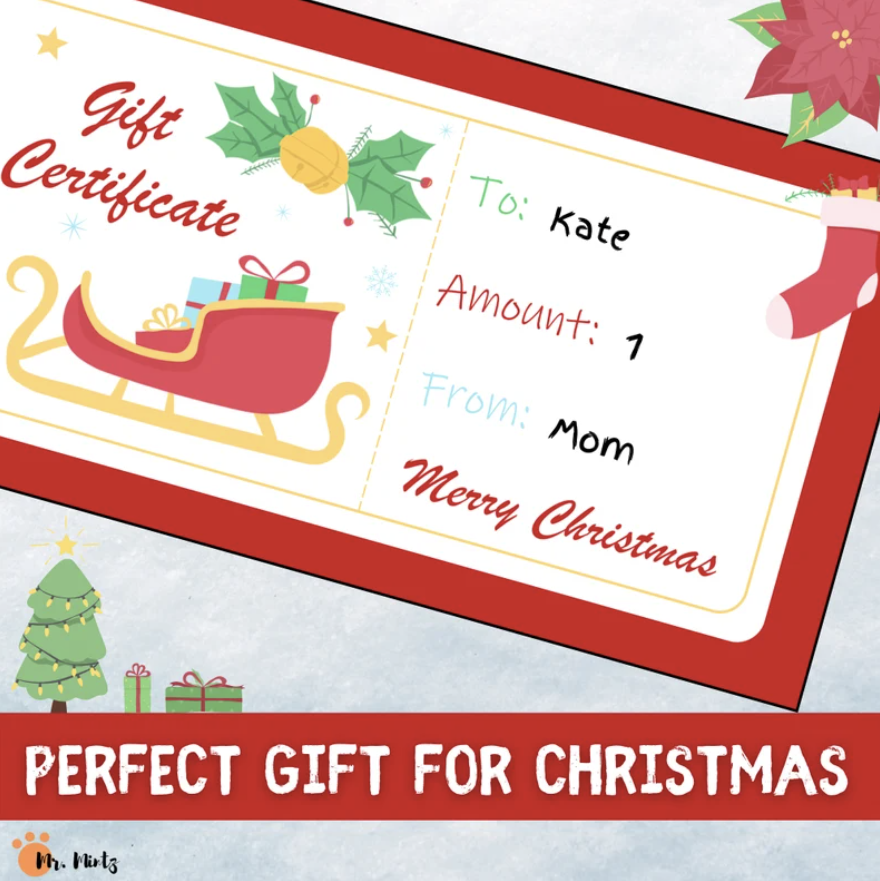 Christmas Gift Certificate Made By Teachers