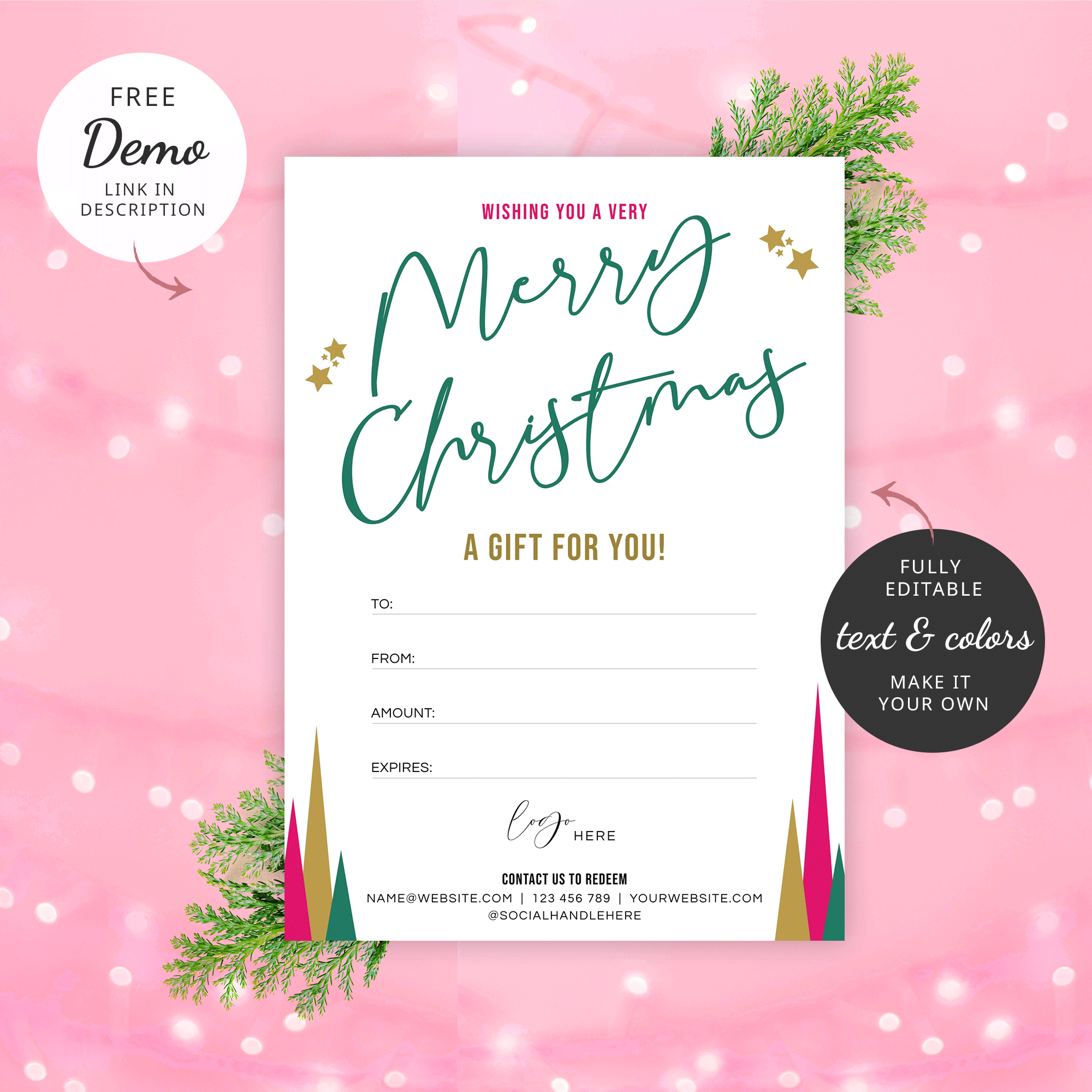 Christmas Gift Certificate Template Customizable Holiday Gift Card