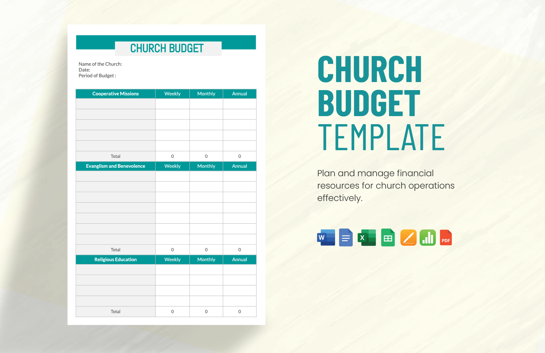 Church Budget Template In Google Docs Google Sheets Word Excel Pages PDF Apple Numbers Download Template