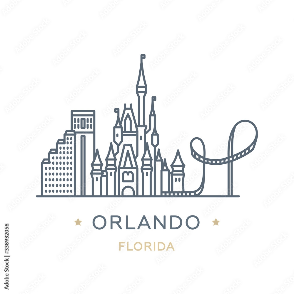 City Orlando State Of Florida Line Icon Of Famous And Largest City Of USA Outline Icon For Web Mobile And Infographics Landmarks And Famous Building Vector Illustration White Isolated Stock Vector 