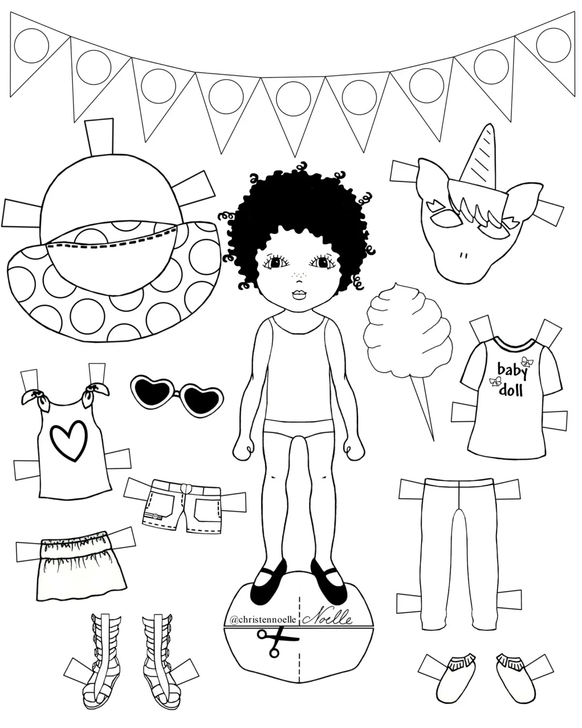 Color Me Printable Black And White Paper Dolls Hand Drawn Clothing Accessories Kids Fashion Party Favors Etsy