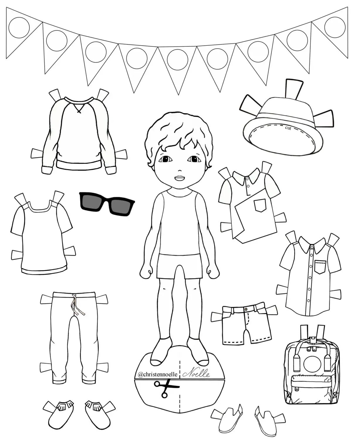 Color Me Printable Black And White Paper Dolls Hand Drawn Clothing Accessories Kids Fashion Party Favors Etsy
