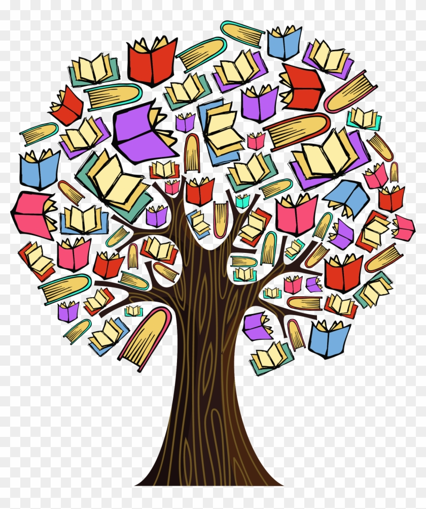 Colourful Book Tree Art Print Cienpies Education Concept Tree With Books Free Transparent PNG Clipart Images Download