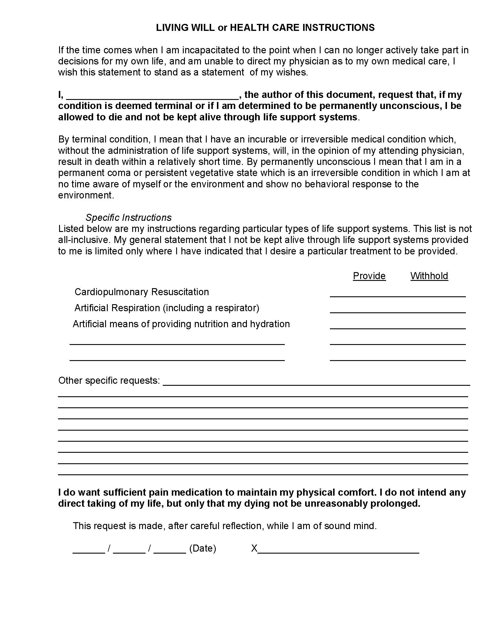 Free Printable Living Will Form Nc