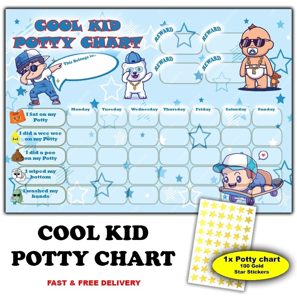Cool Kid Toilet Potty Training Kids Reward Chart 100 Gold Star Stickers EBay