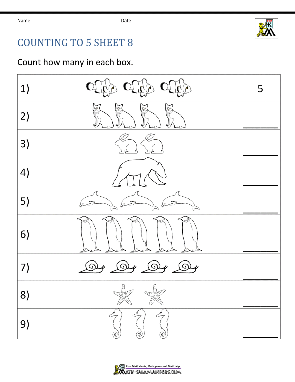 Counting To 5 Worksheets