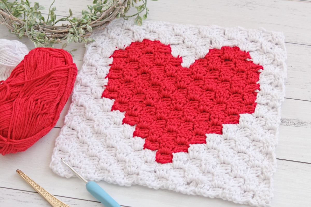 Crochet Free C2C Crochet Heart Block Threadbare Creations