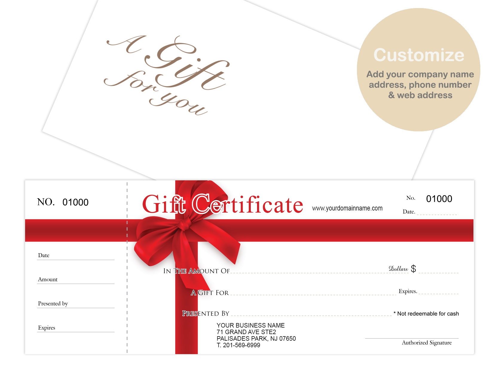 Custom Gift Certificate Red Ribbon