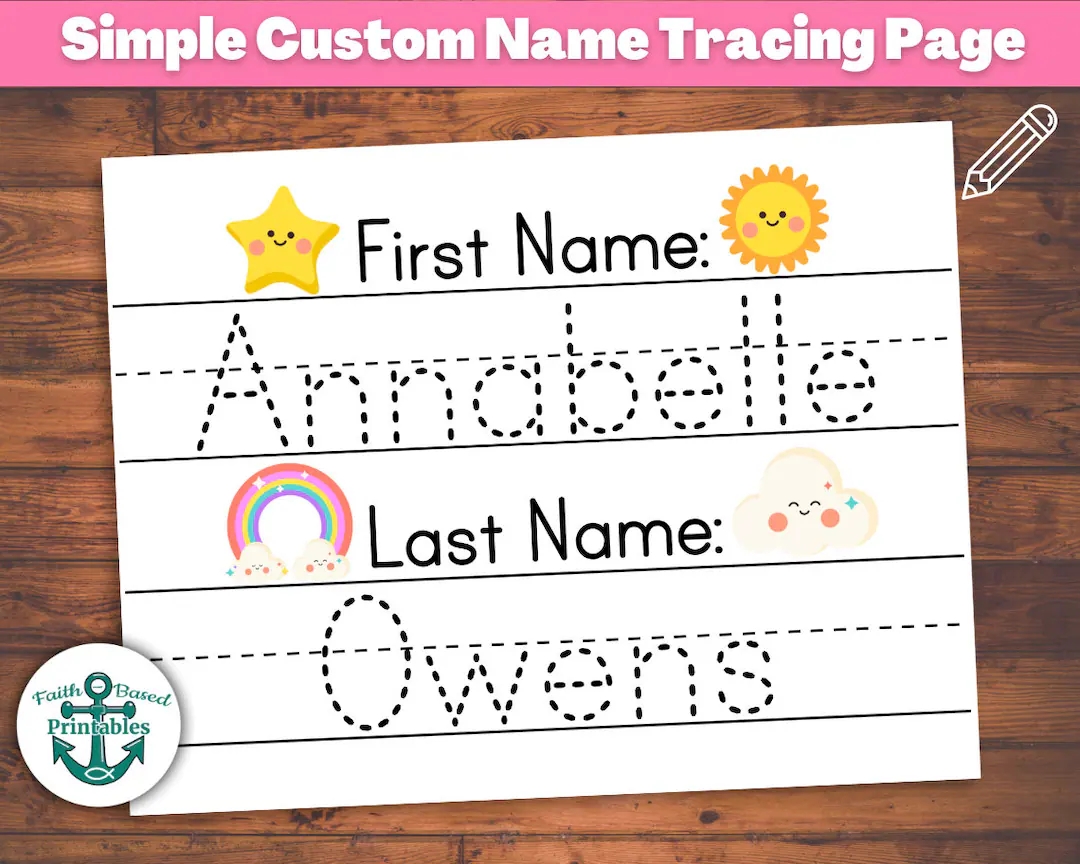 Custom Name Tracing Sheet For Girls Handwriting Practice Personalized Name Trace Simple Worksheet Printable First Last Names Page Kids Cute Etsy