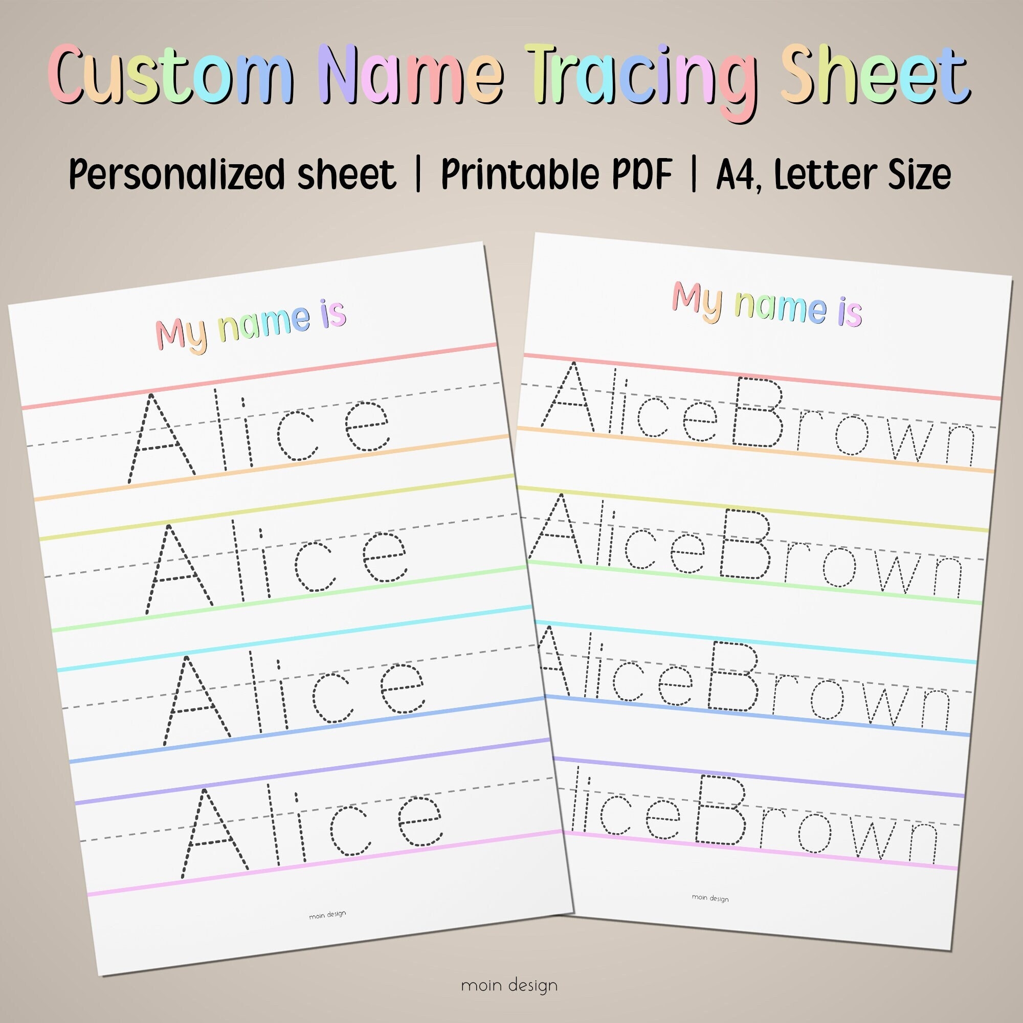 Custom Name Tracing Worksheet Preschool Printable Activity Name Tracing Template Handwriting Practice Personalized Name Tracing Sheet Etsy