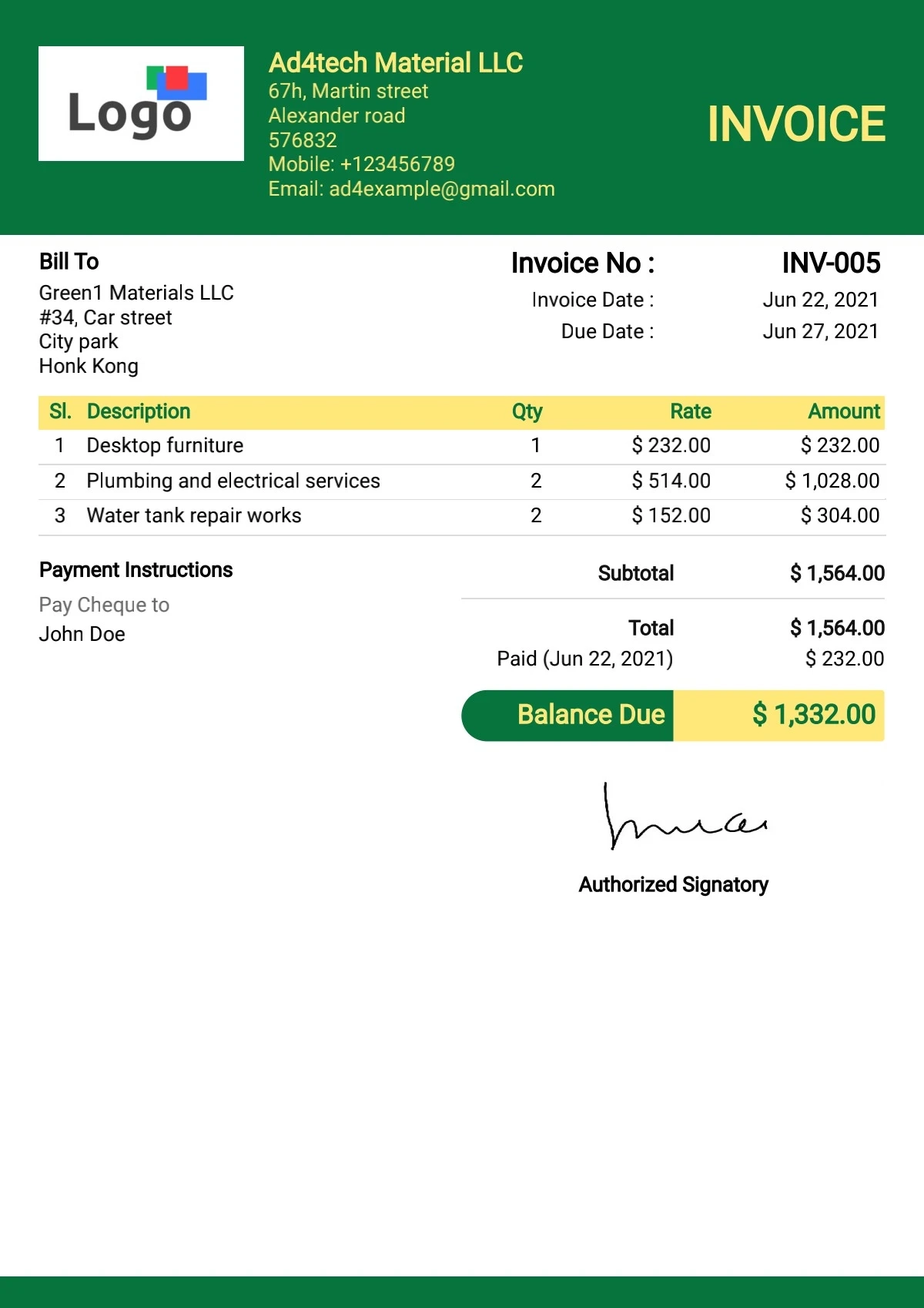 Free Invoice Printable Pdf