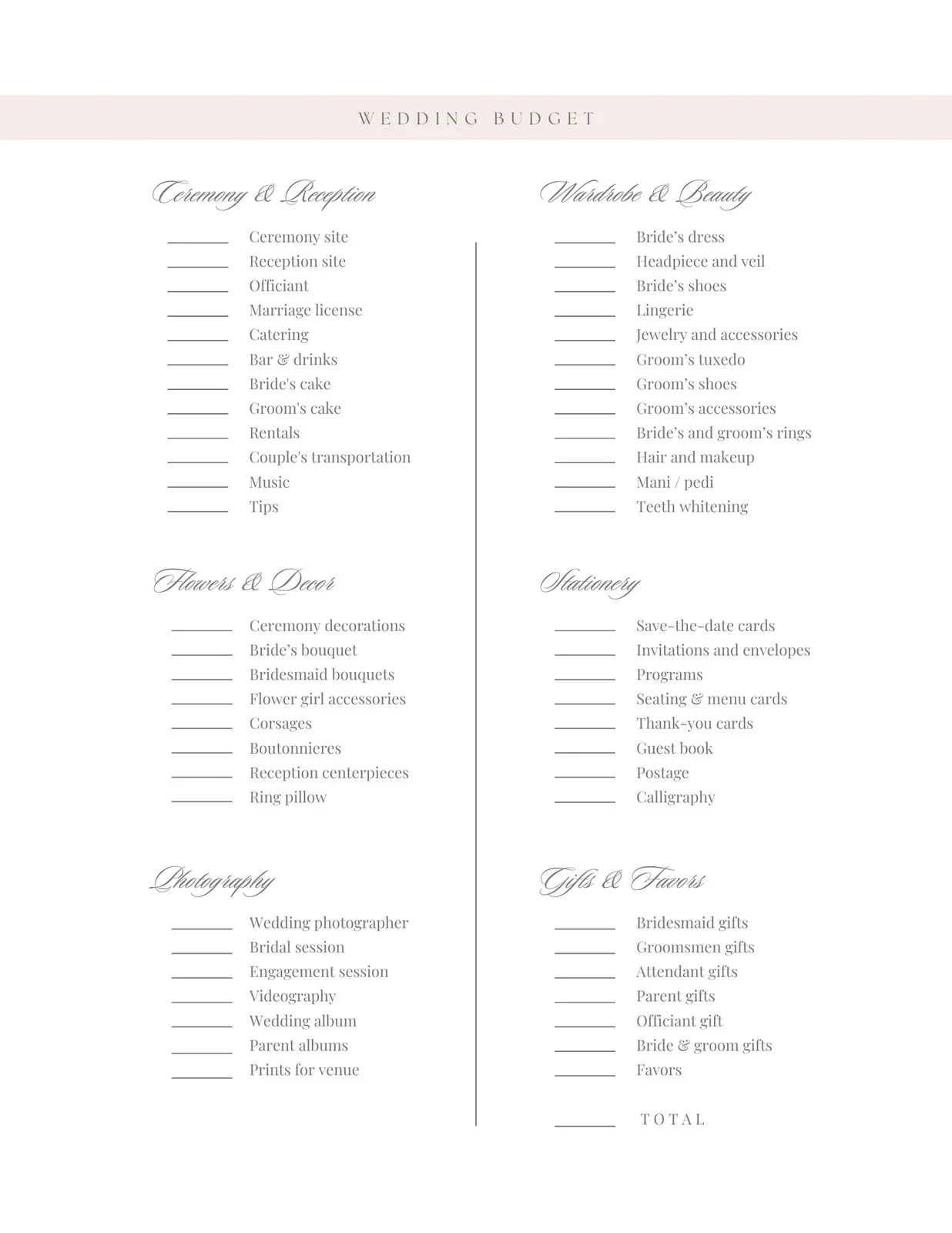 Wedding Checklist Free Printable