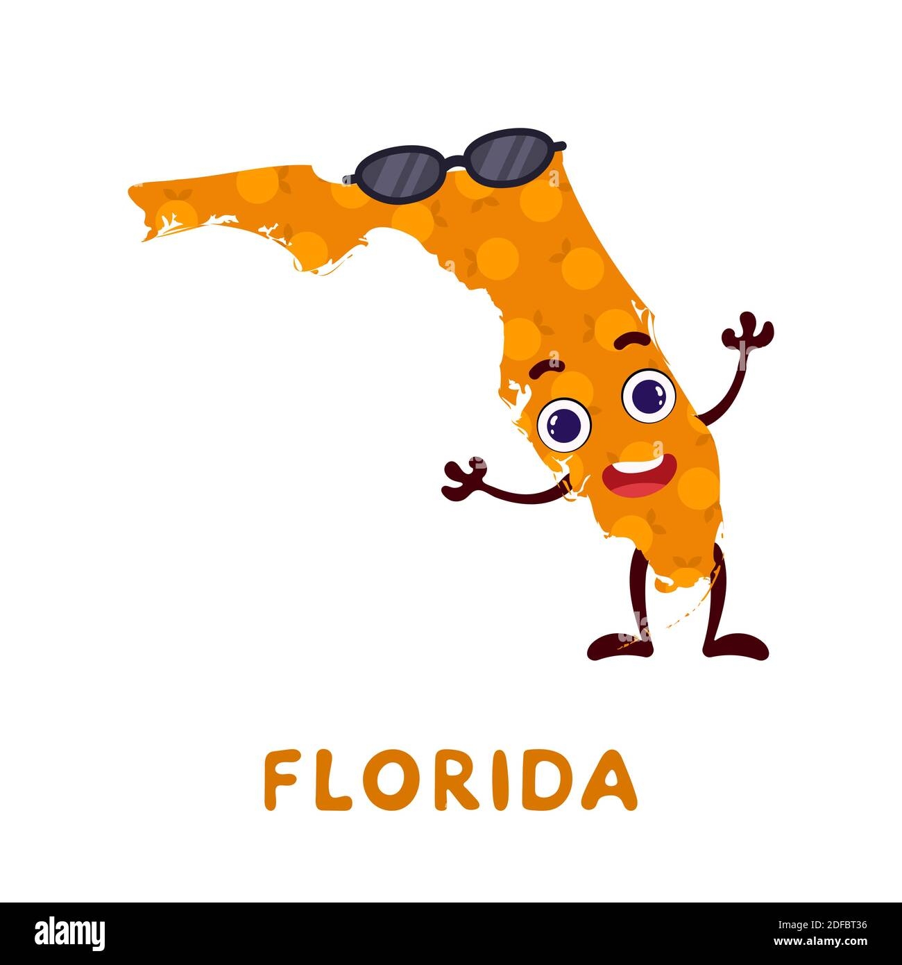 Cute Cartoon Florida State Character Clipart Illustrated Map Of State Of Florida Of USA With State Name Funny Character Design For Kids Game Sticke Stock Vector Image Art Alamy