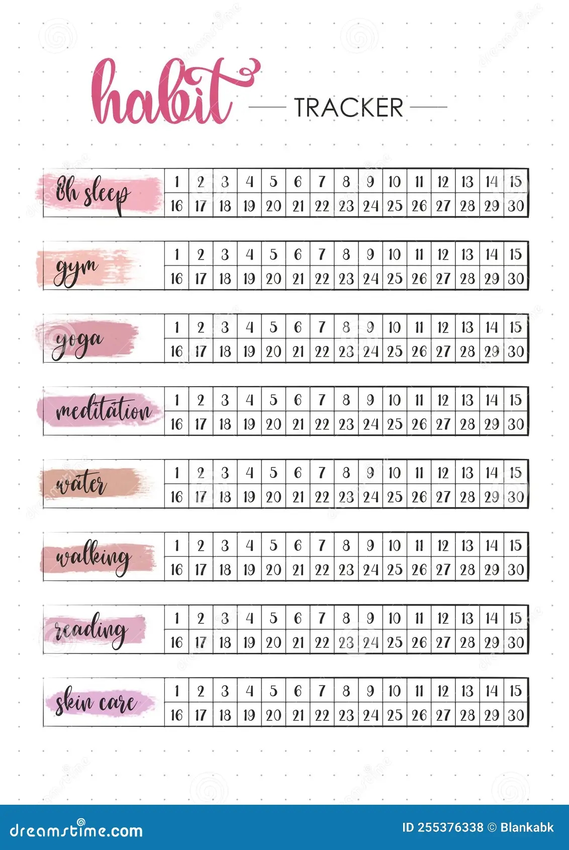 Daily Monthly Habit Tracker Printable Template A4 Stock Photo Image Of Reminder Habits 255376338