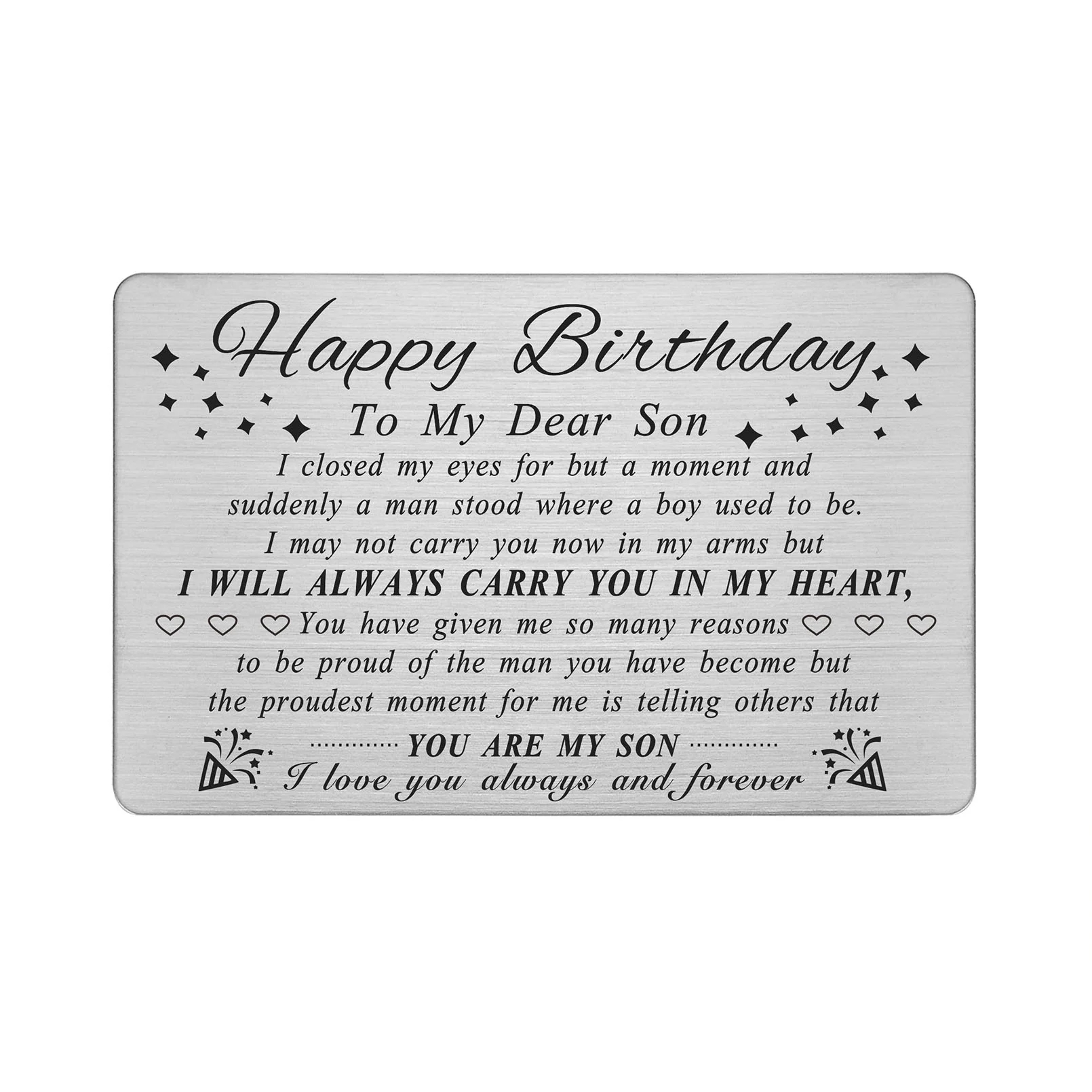 DEGASKEN Engraved Stainless Steel Birthday Card For Adult Son From Mom And Dad Walmart