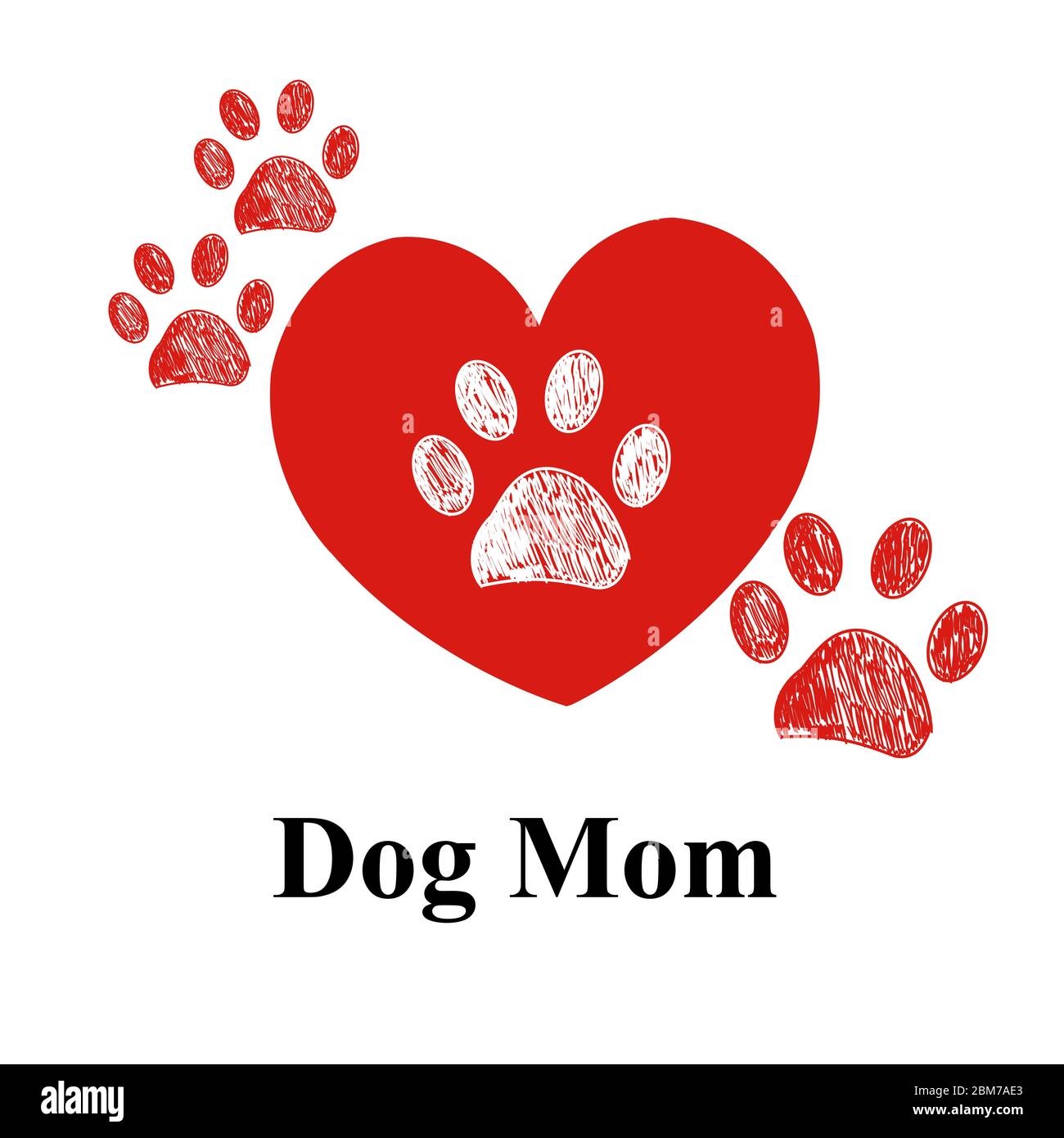 Doodle Red Paw Print Dog Mom Text With Heart Happy Mother s Day Greeting Card Stock Vector Image Art Alamy