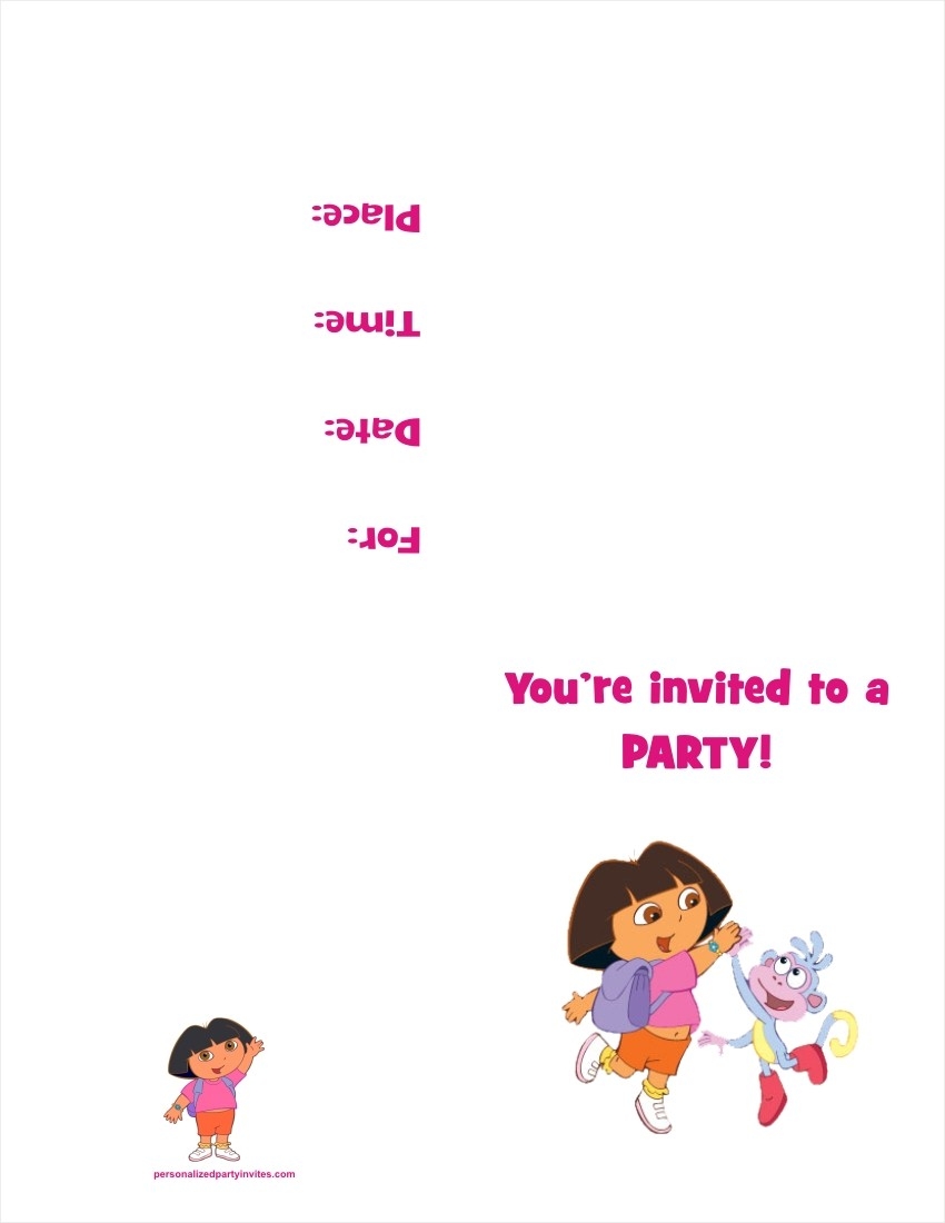 Dora The Explorer FREE Printable Birthday Party Invitation Personalized Party Invites