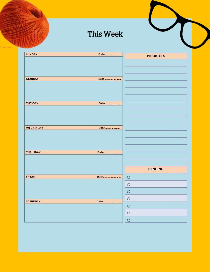 Download Free Printable Weekly Planner PDF Templates