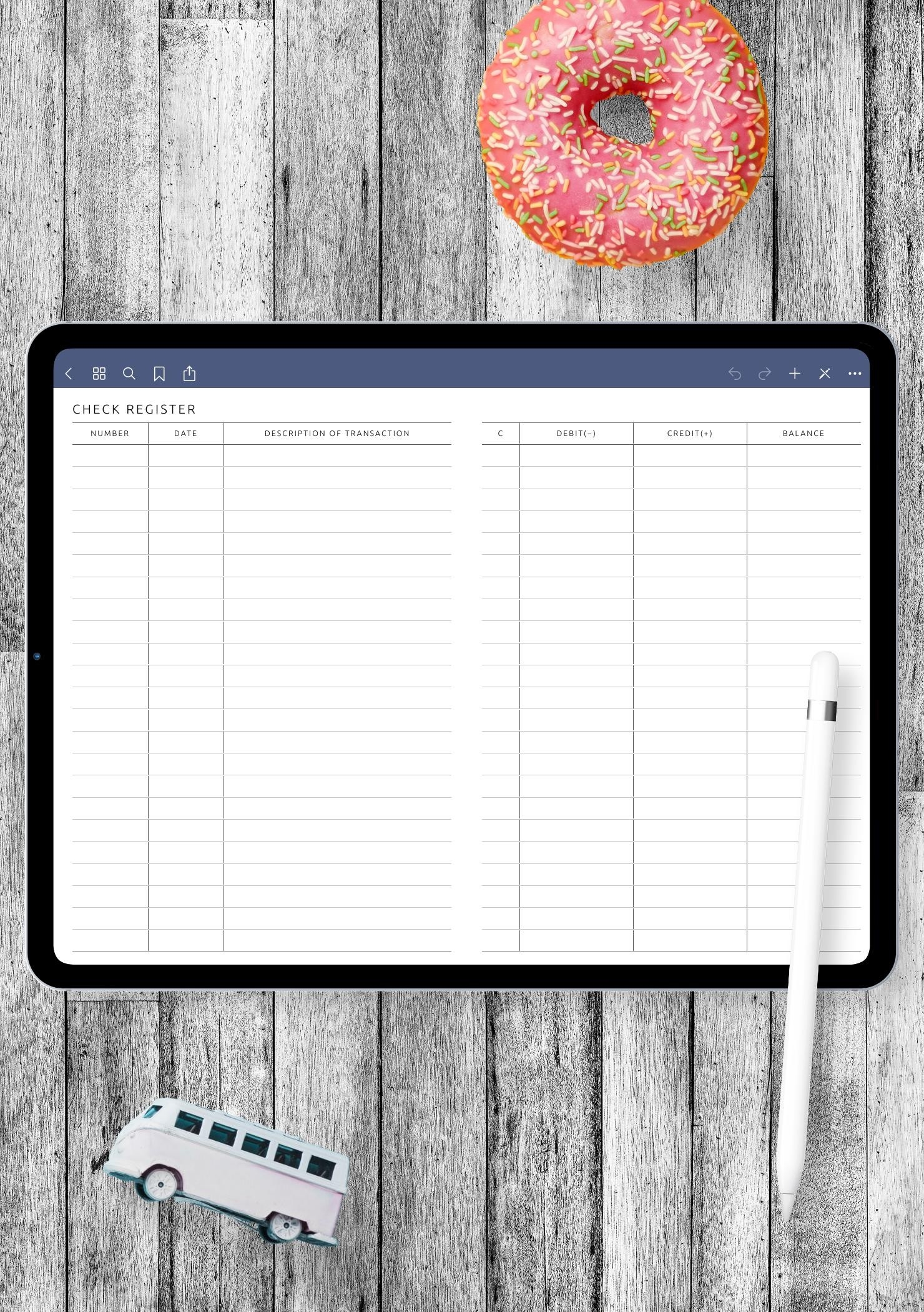 Download Printable Checkbook Register Template PDF