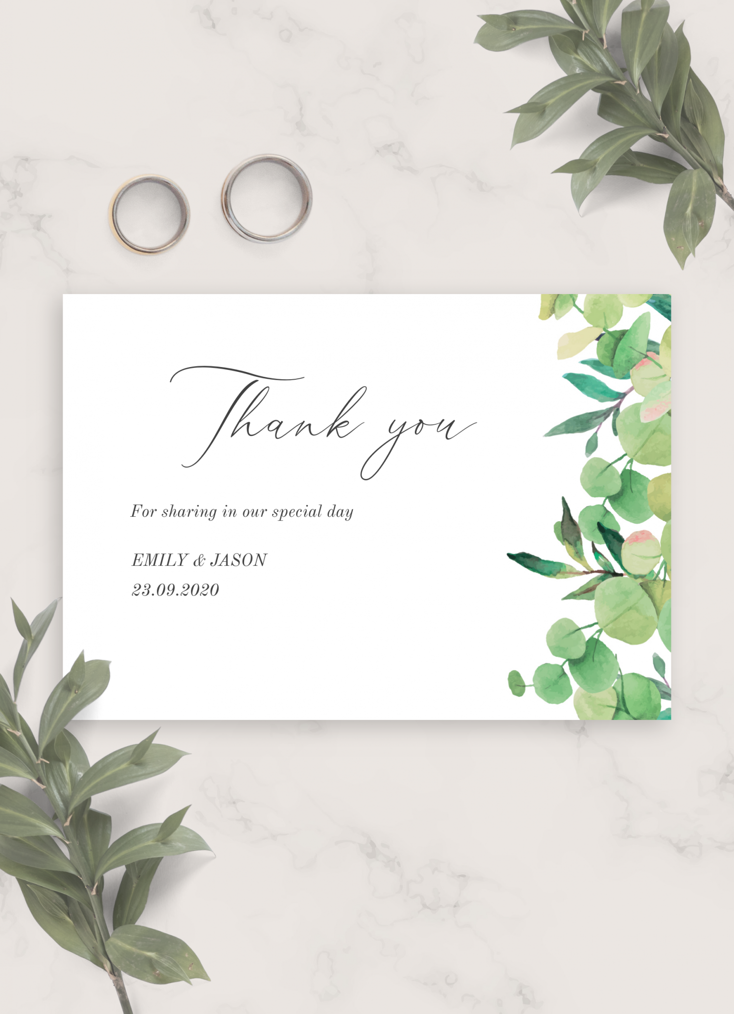 Download Printable Lush Greenery Wedding Thank You Card PDF
