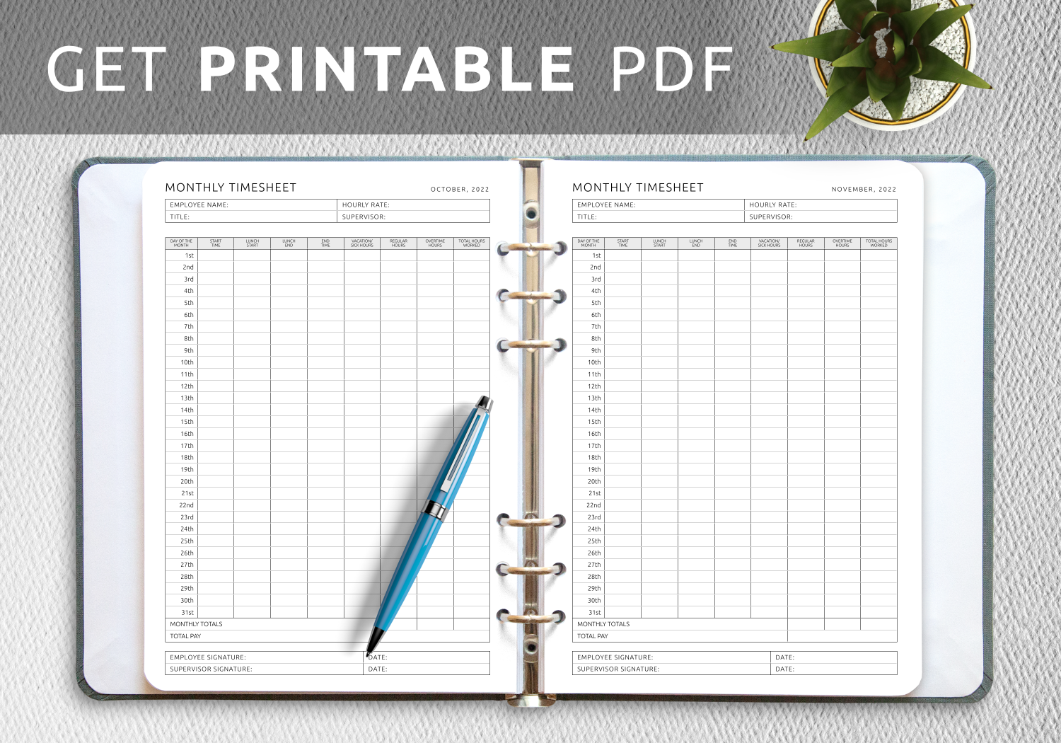 Download Printable Monthly Timesheet Template PDF