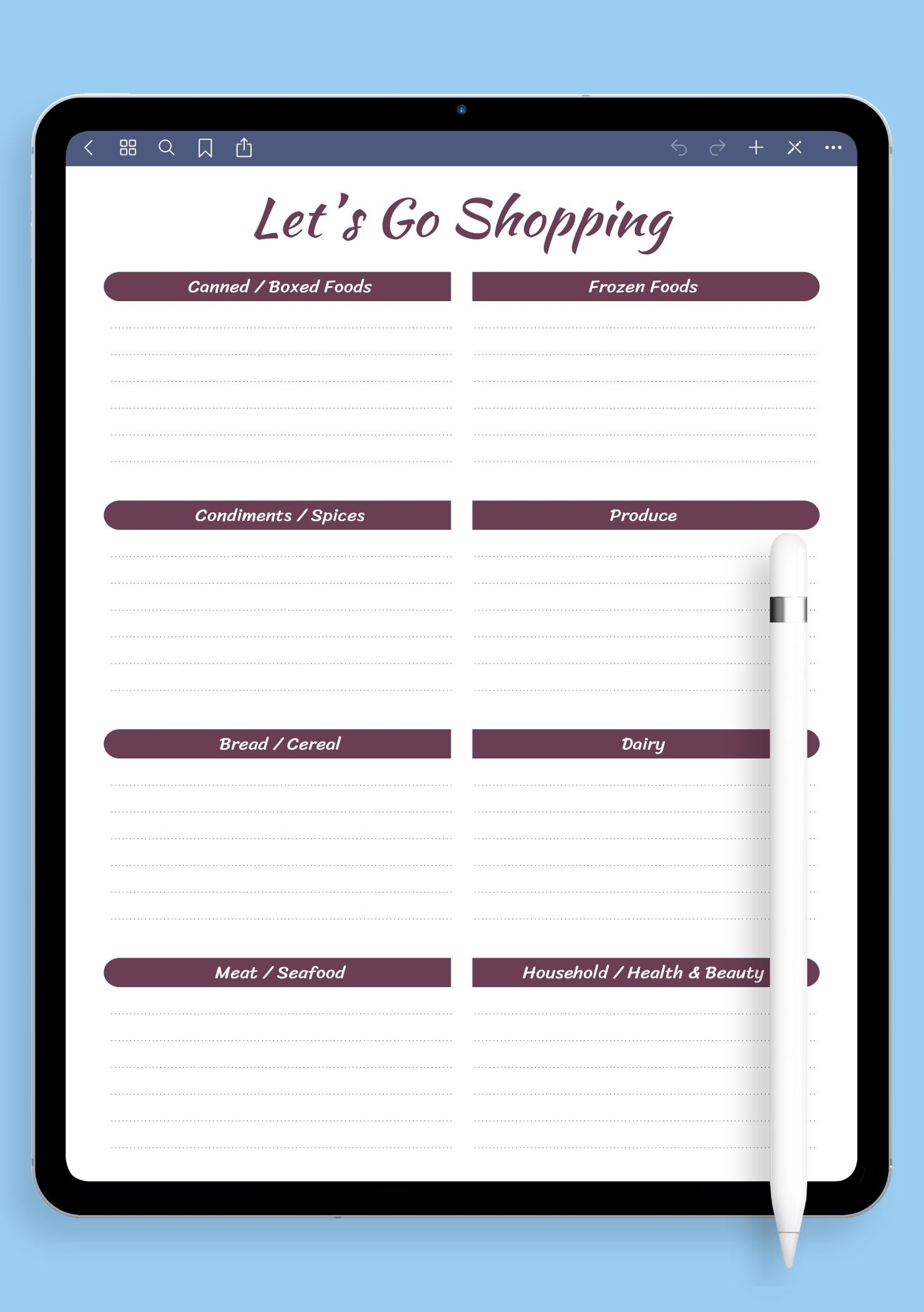 Free Printable Shopping List Pdf