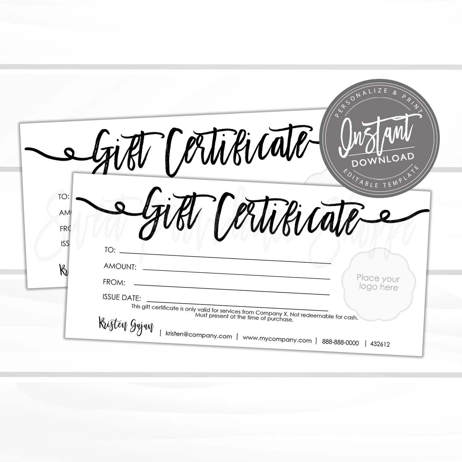Editable Gift Certificate Printable Gift Card ADD Your LOGO DIY Gift Certificate editable Gift Voucher Template Edit Now Instant Access Etsy