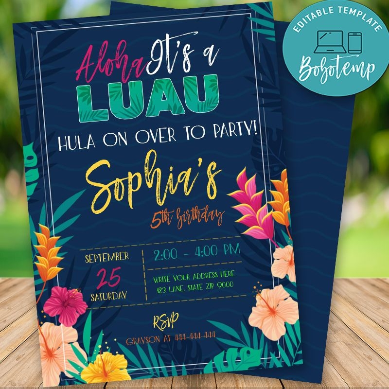Editable Hawaiian Birthday Invitations Instant Download Bobotemp