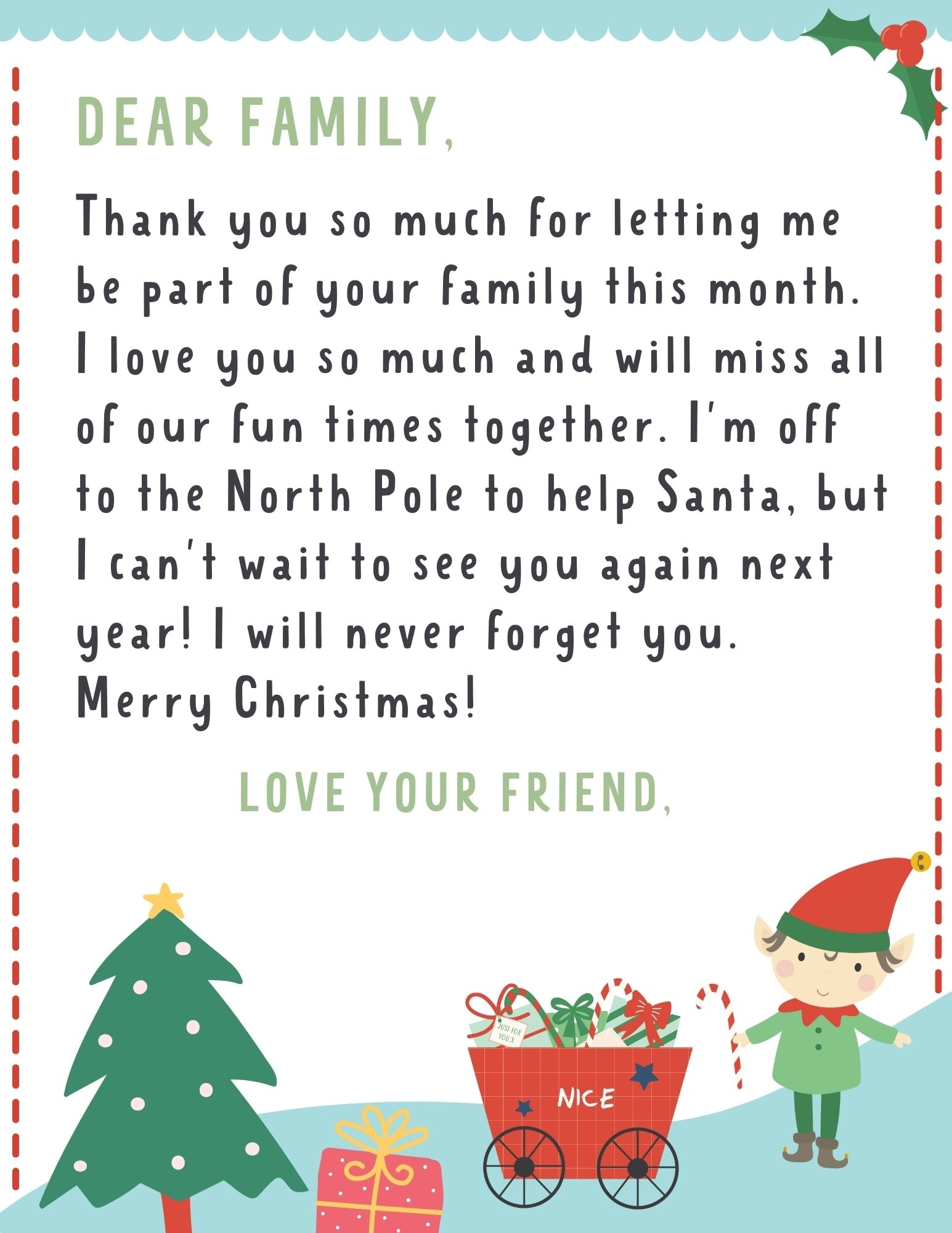 Free Elf On The Shelf Goodbye Printables Card