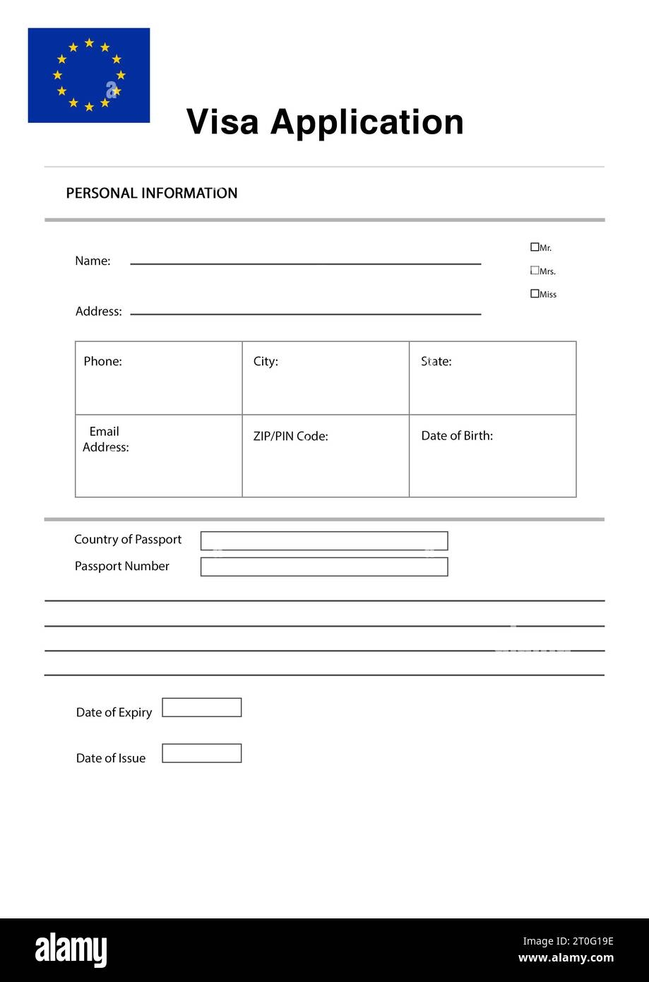 Empty Visa Application Form For Immigration Illustration Stock Photo Alamy