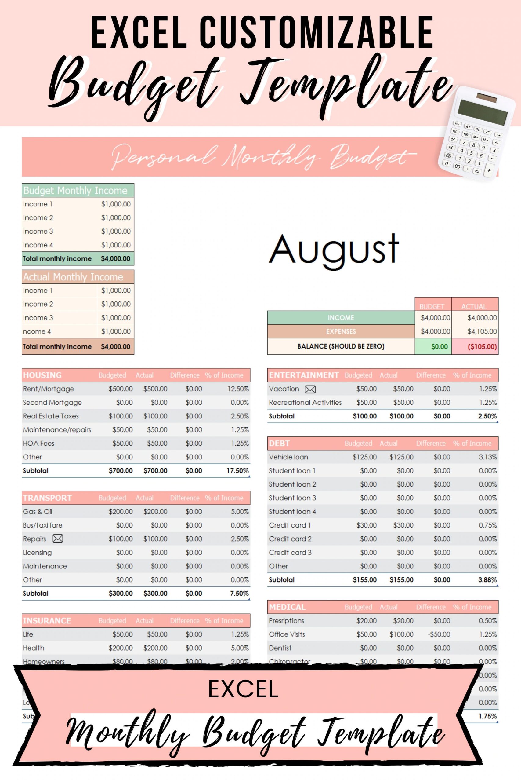 Excel Budget Template Excel Budget Spreadsheets Excel Gift 