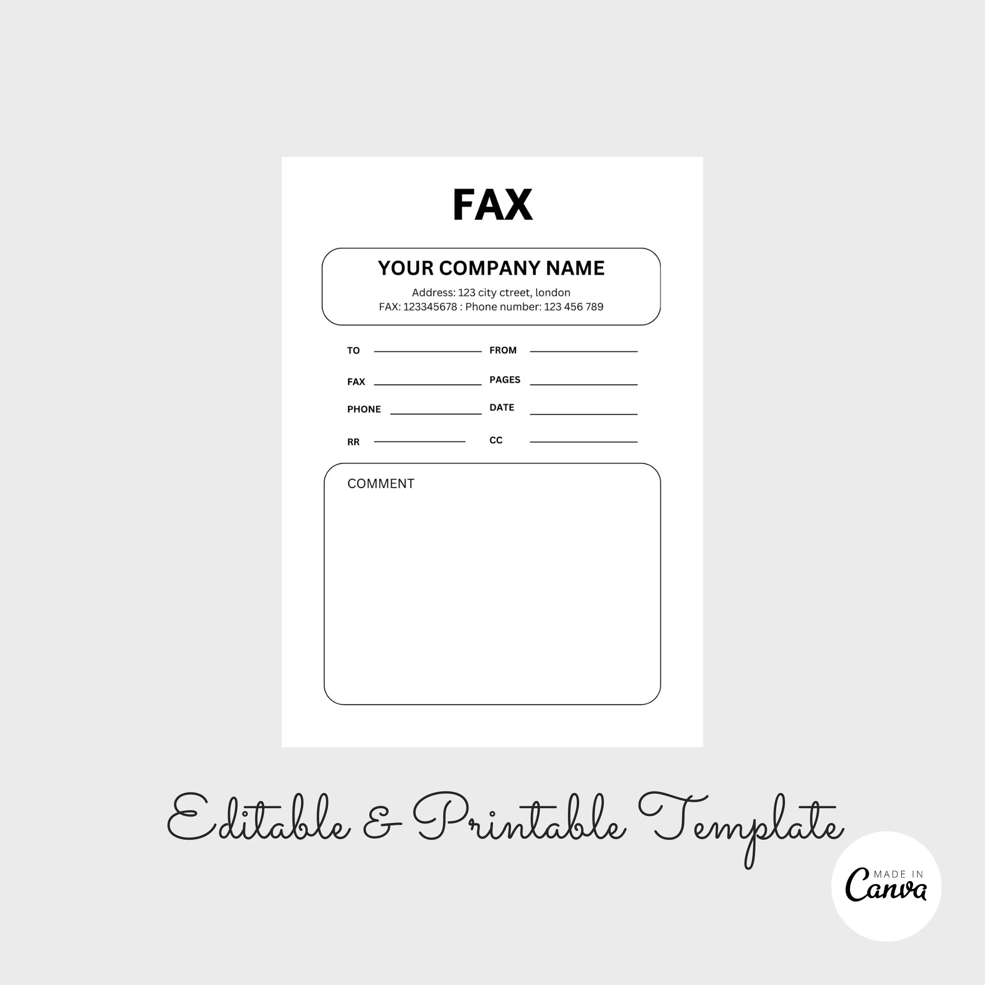 Fax Cover Sheet Template Office Stationery Fax Editable Form HR Templates Cover Letter Etsy