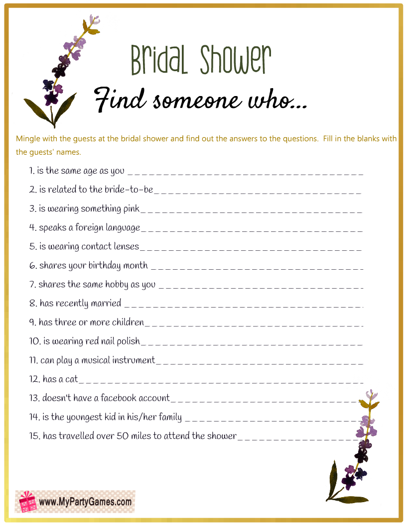 Find The Guest Free Printable Bridal Shower Game