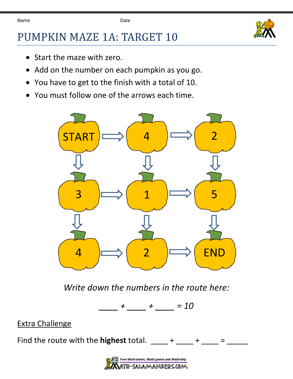 First Grade Math Worksheets Halloween