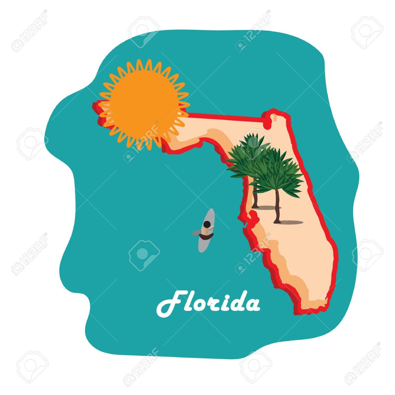 Florida State Map With Beach Free Vector And Graphic 81484970 