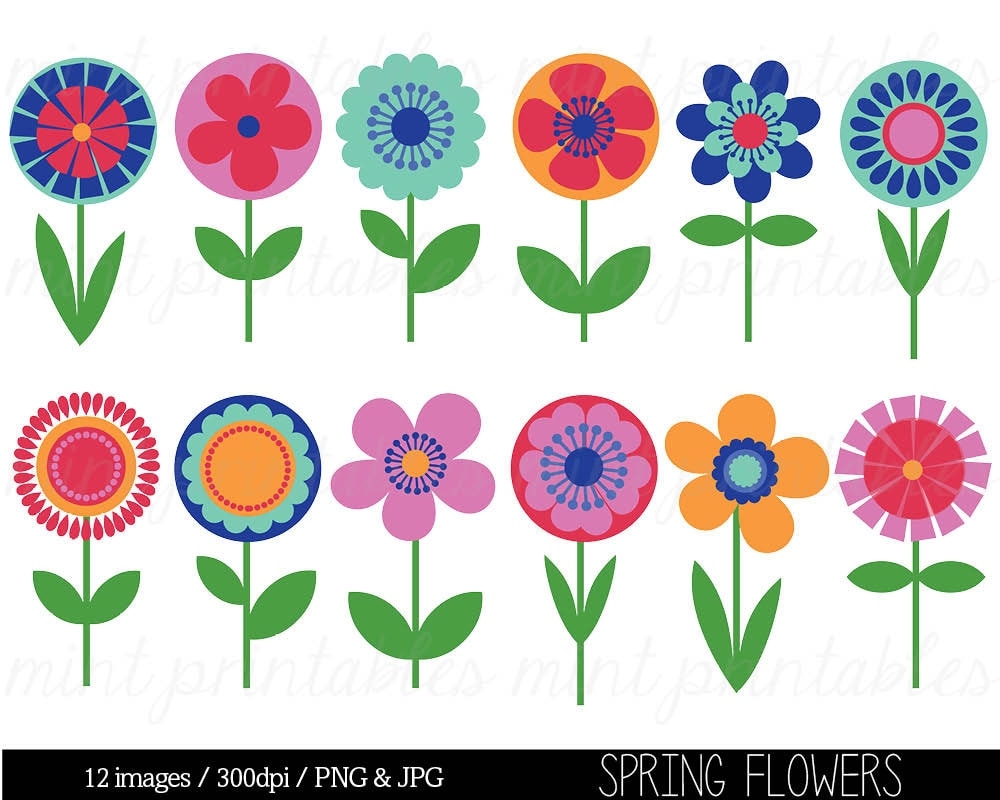 Flower Clipart Clip Art Bright Flowers Retro Vintage Flowers Floral Clipart Spring Clipart Commercial Personal BUY 2 GET 1 FREE Etsy