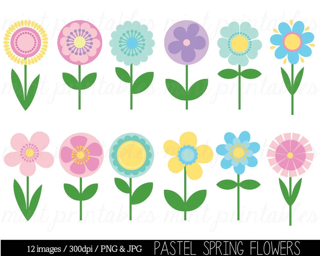 Flower Clipart Clip Art Spring Flower Clipart Clip Art Flowers Clipart Retro Flowers Floral Commercial Personal BUY 2 GET 1 FREE Etsy