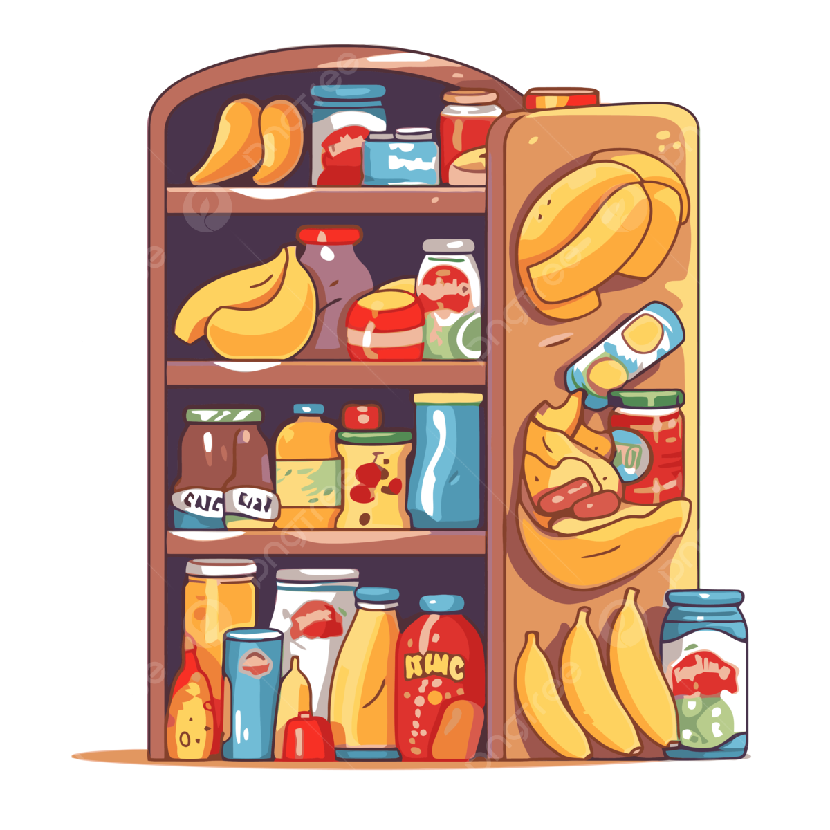 Food Pantry Vector Sticker Clipart Cartoon Image Of An Open Refrigerator With Various Food On Shelves Sticker Clipart PNG And Vector With Transparent Background For Free Download