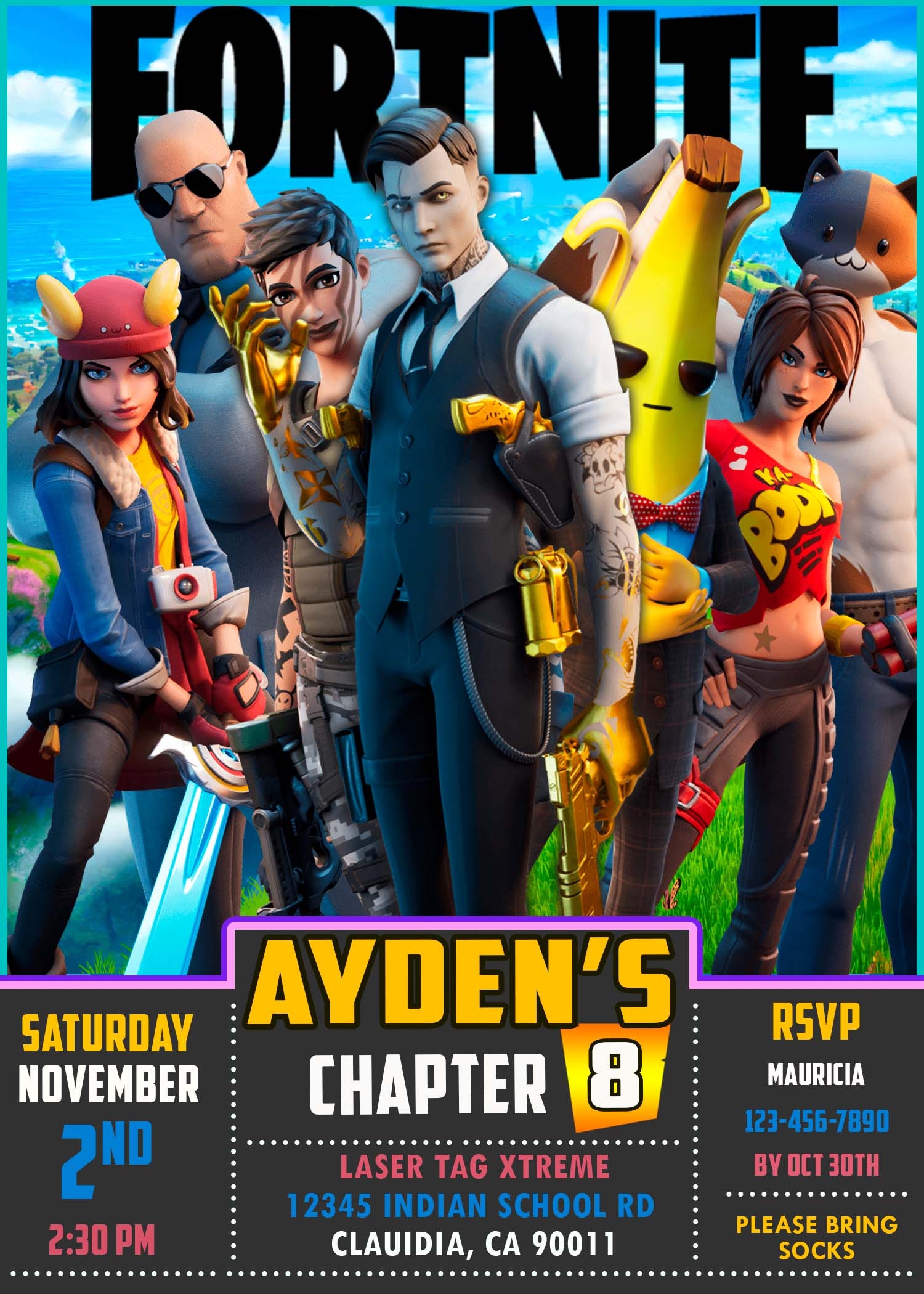 Free Printable Birthday Invitations Fortnite