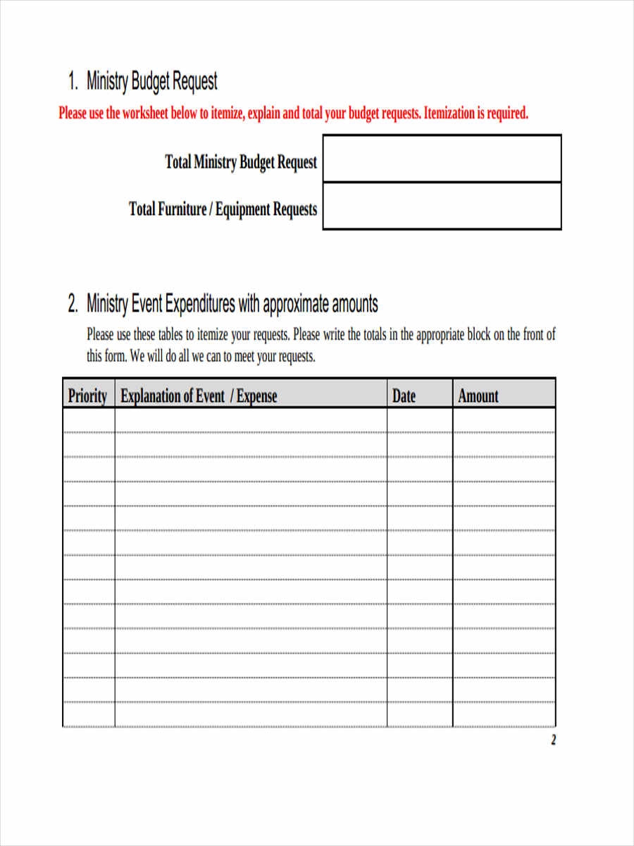 Free Church Budget Forms Templates Printable