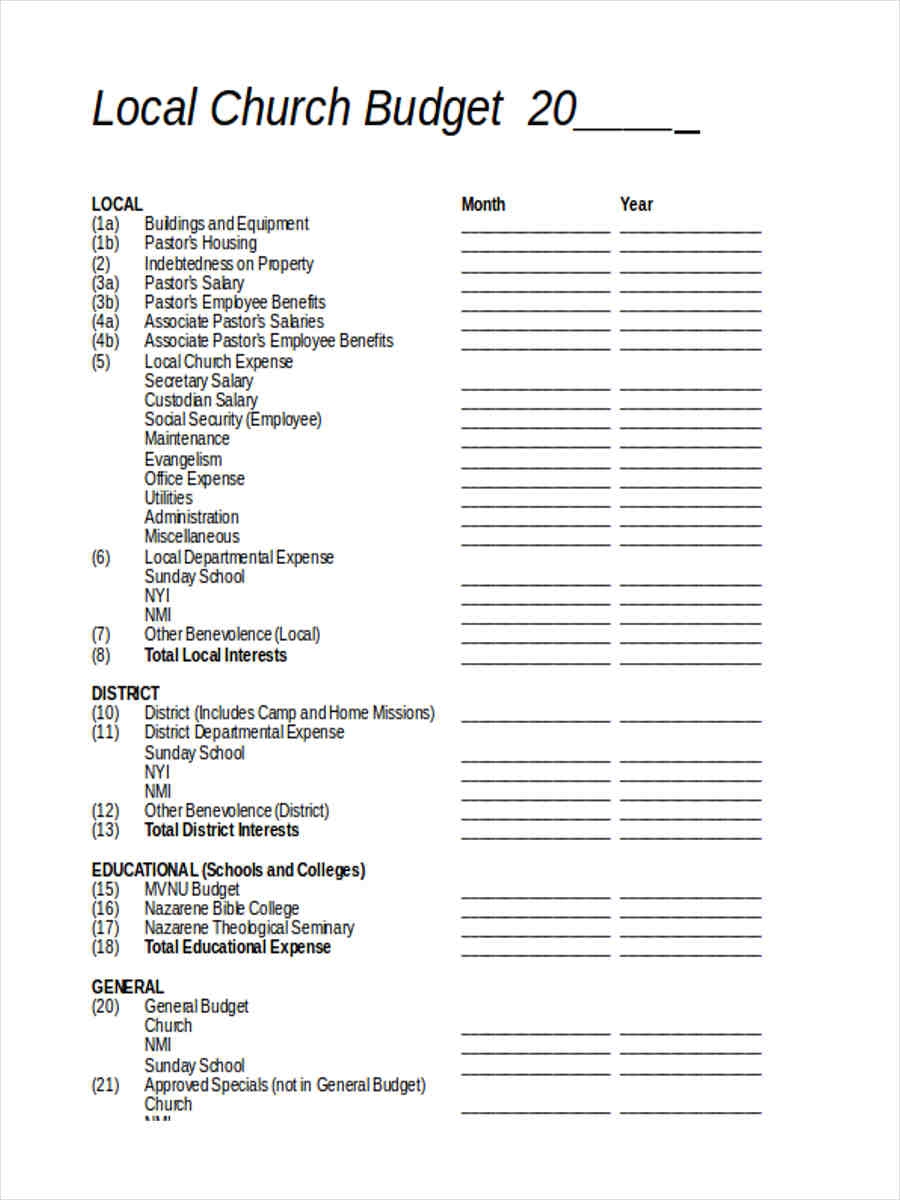 FREE 10 Church Budget Form Samples PDF MS Word Google Docs Excel
