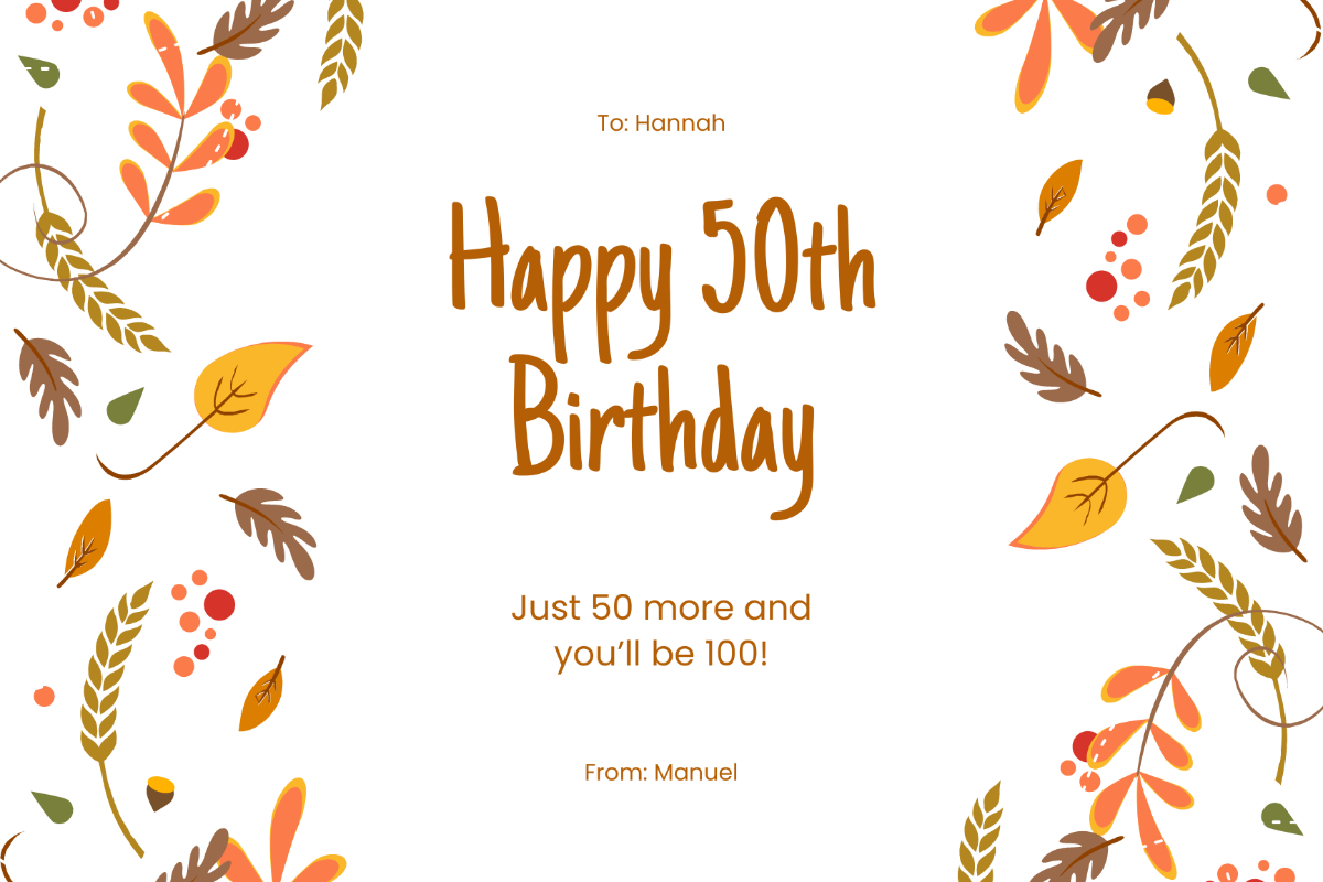 free 50th birthday card templates editable and printable