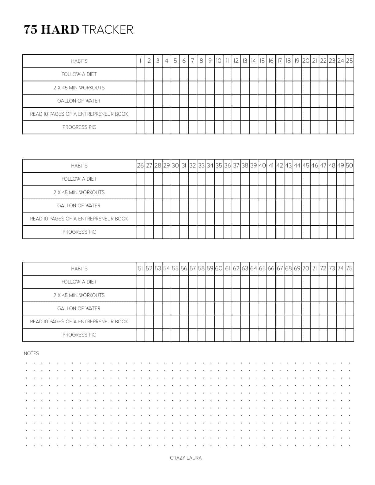 Free 75 Hard Tracker Printable With Two Versions For 2025