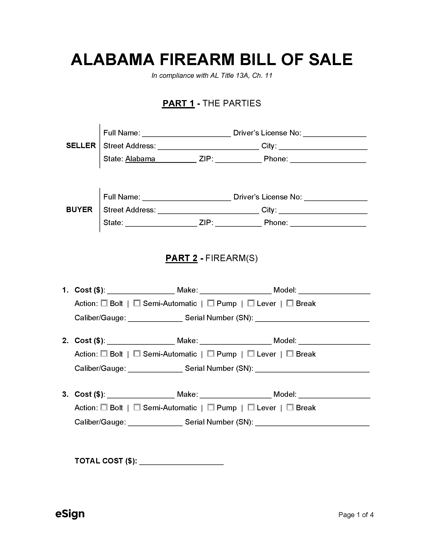 Free Alabama Bill Of Sale Forms PDF Word