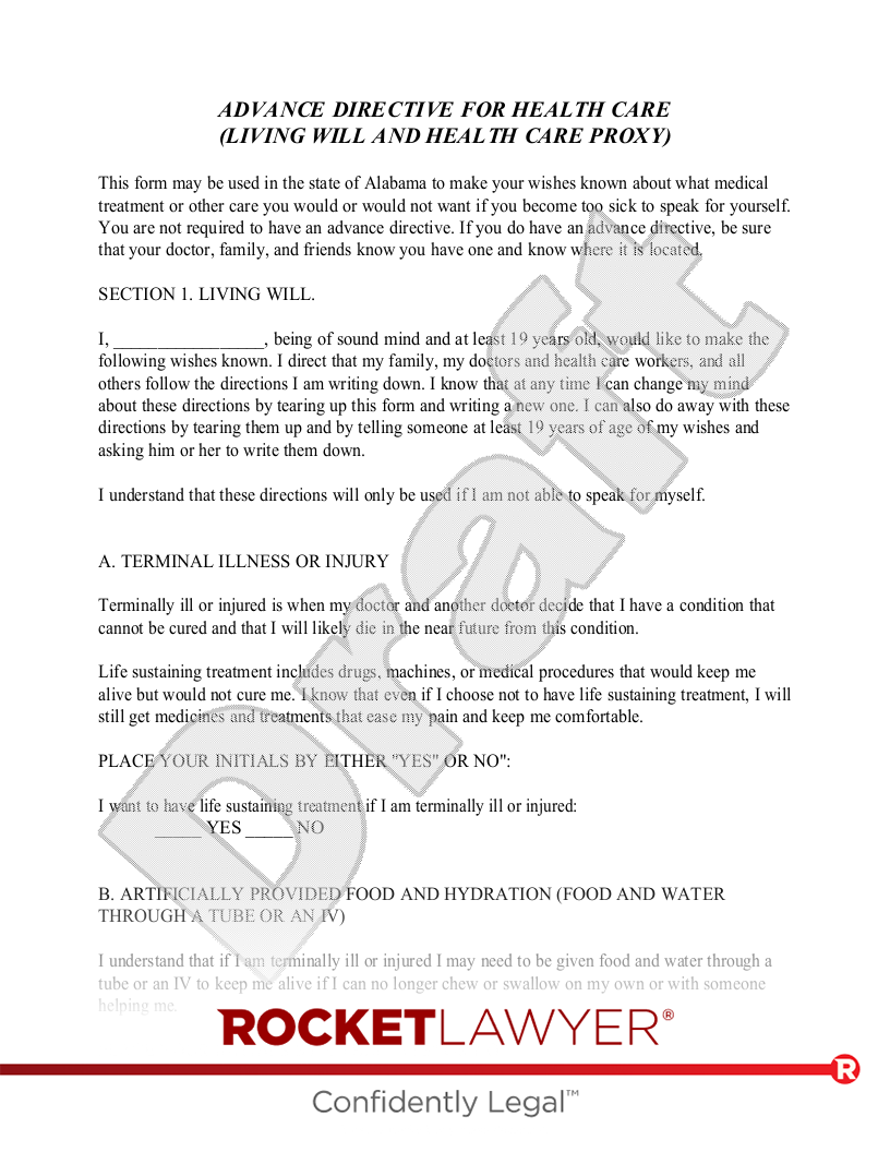 Free Alabama Living Will Template U0026 FAQs Rocket Lawyer