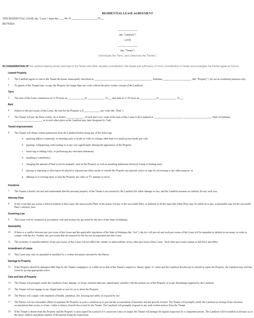 Simple Rental Agreement Free Printable Lease